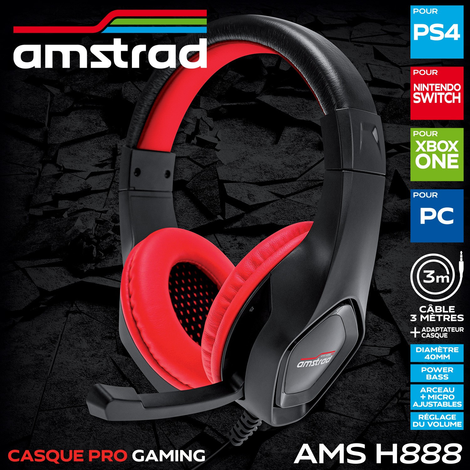 Casque AMSTRAD AMS-H888-RED — image 2