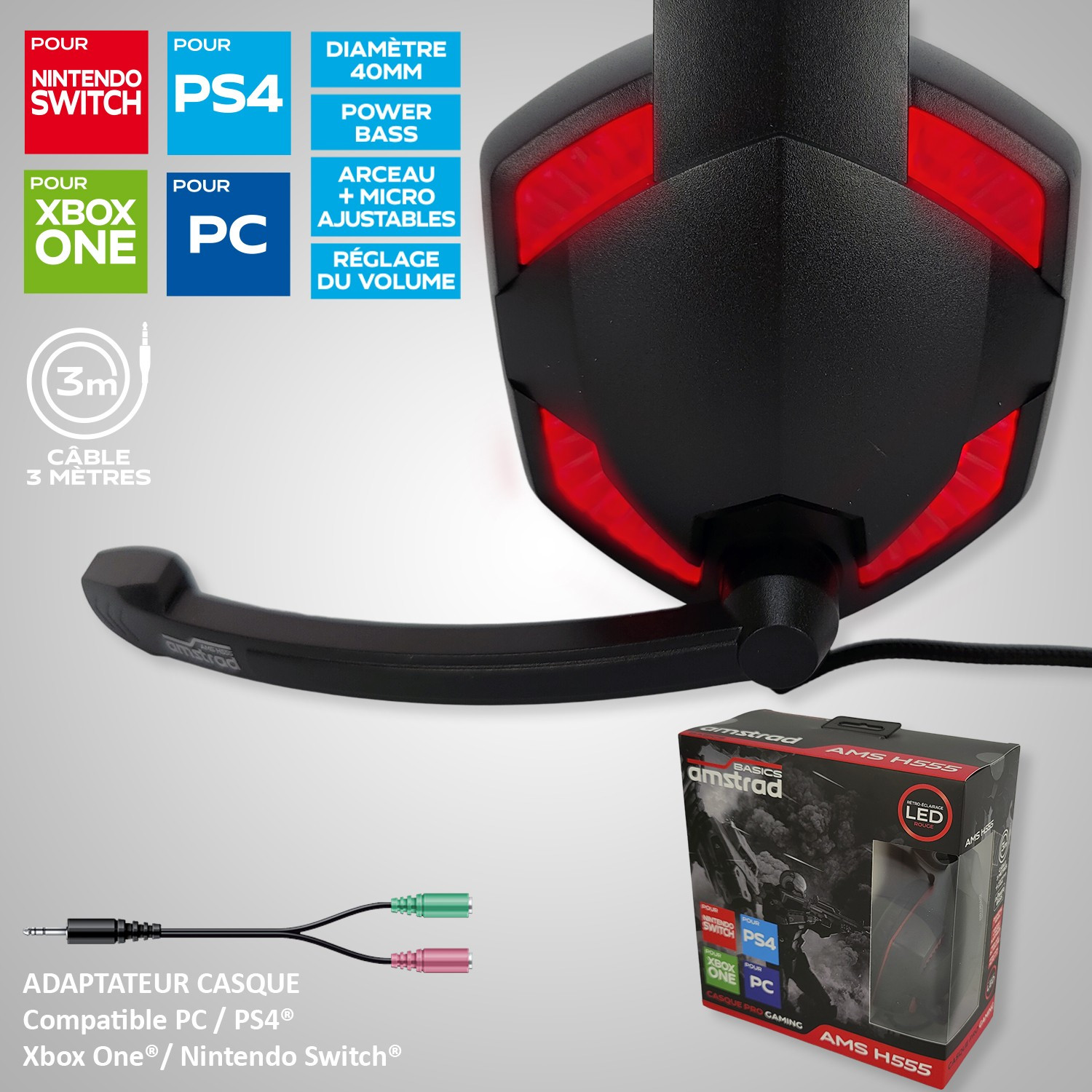 Casque AMSTRAD H555-ROUGE — image 4